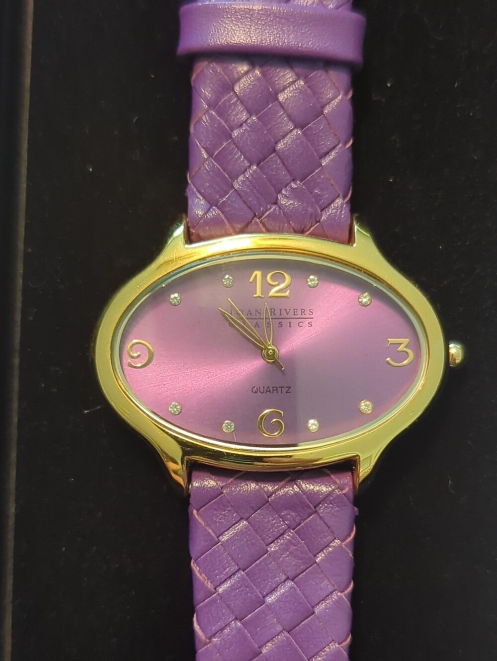 Joan Rivers Purple Sunburst Oval Dial Watch with Gold-Tone Case